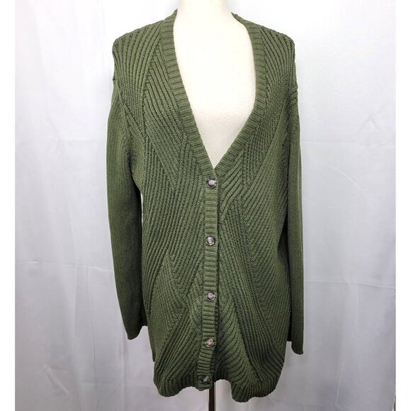 CABI Aerial Button Front Chunky Knit Cardigan Green S #3536 Nearly NEW - Picture 2 of 4